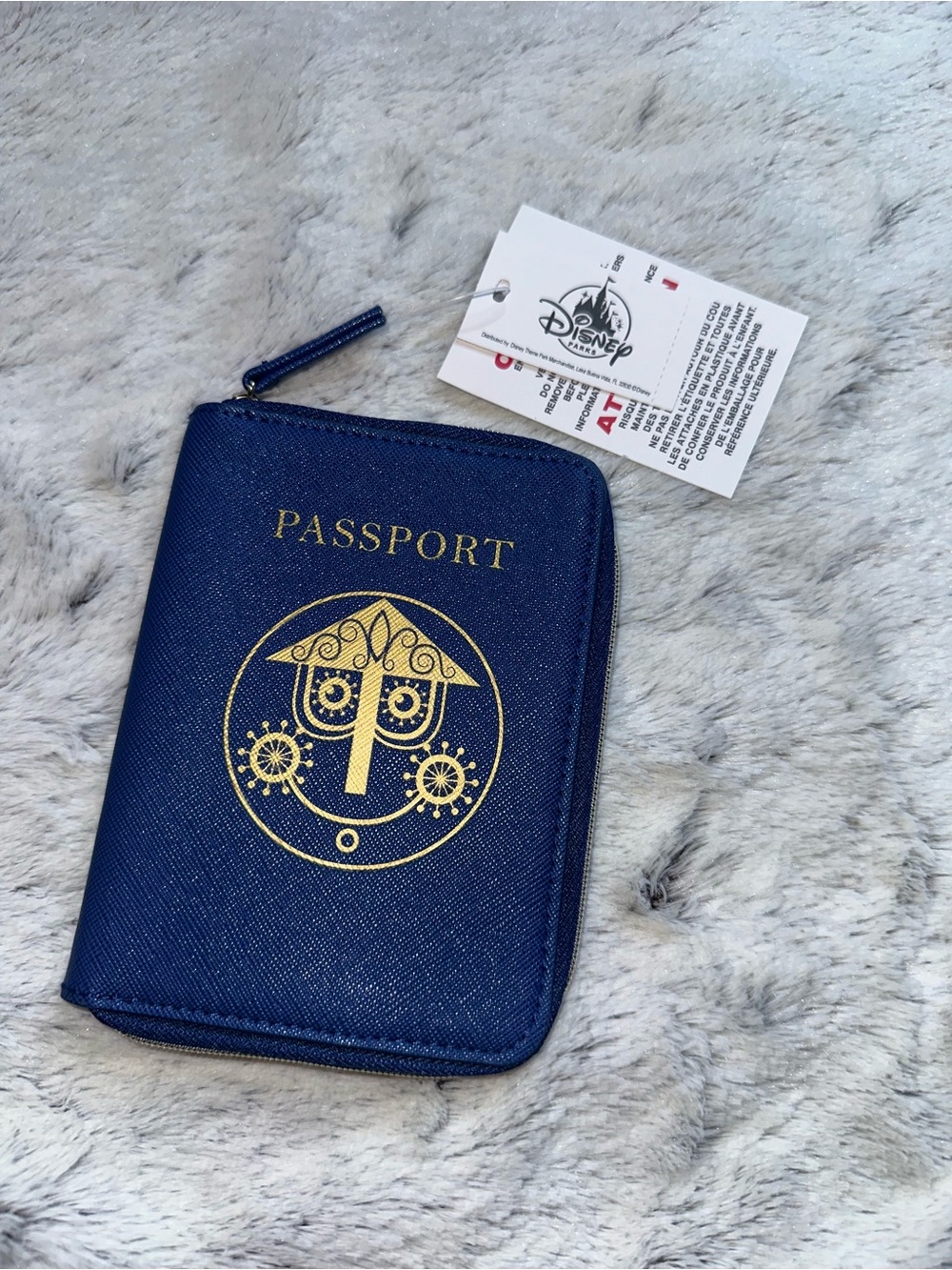 Disney Navy and Gold Passport Holder with Zip Closure